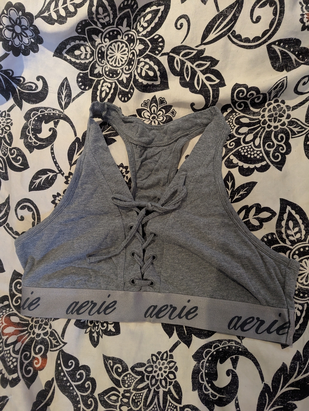 Aerie Women's Lace-Up Sports Bra in Gray Size Large